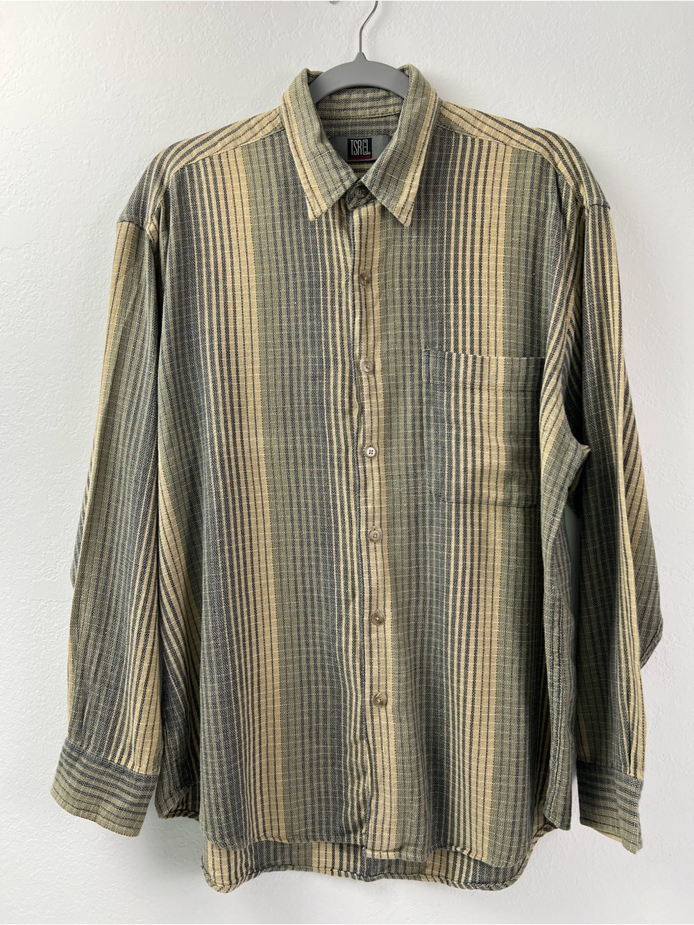 TSR Collection USA Vintage Woven Cotton Textured Long Sleeve Button Down